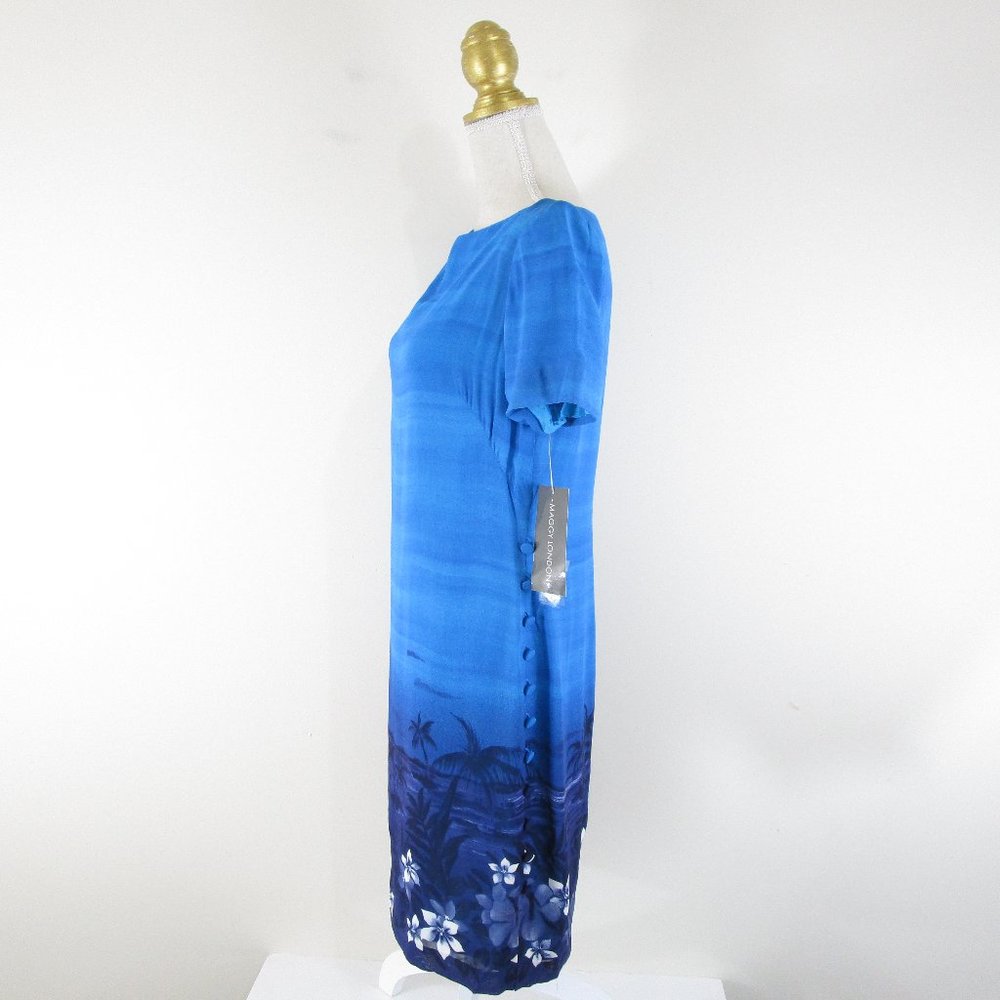 SOLDVintage Maggy London Blue Tropical Floral Dress 4 - Picture 6 of 13